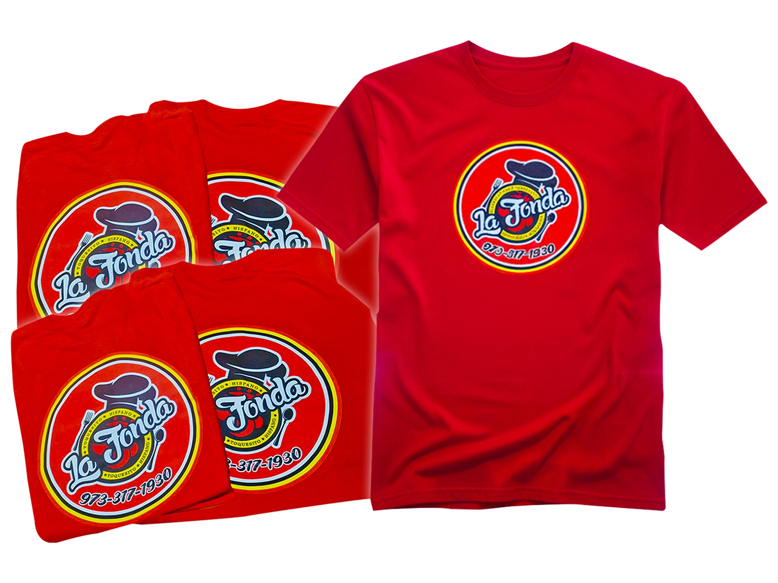 Blue shirts with bright full-color digital prints