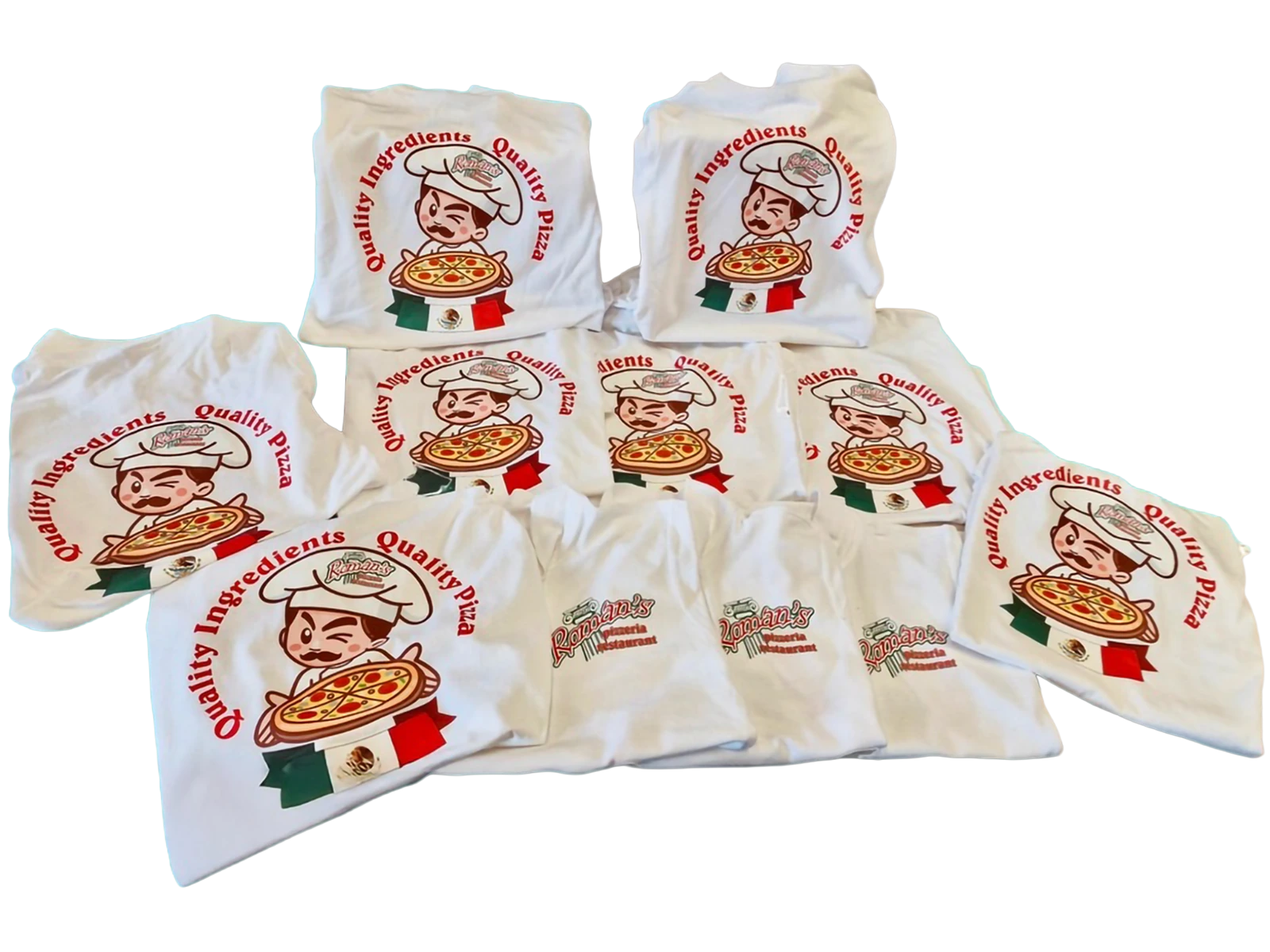 White shirts with full-color digital transfer prints